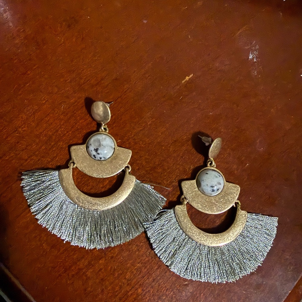 Elegant Gold and Sage Green Tassel Earrings